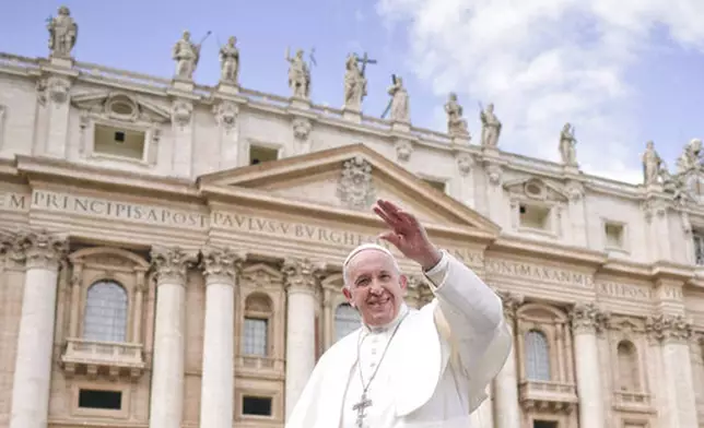 FILE - Pope Francis leaves at the end of his weekly general audience, in St. Peter's Square, at the Vatican, Wednesday, March 27, 2019. (AP Photo/Andrew Medichini, file)
