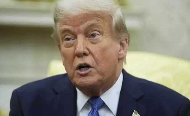 President Donald Trump speaks during a meeting with Norwegian Prime Minister Jonas Gahr Støre during a bilateral meeting in the Oval Office of the White House, Thursday, April 24, 2025, in Washington. (AP Photo/Mark Schiefelbein))