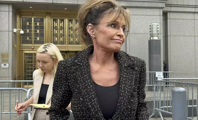 Former Alaska Gov. Sarah Palin leaves Manhattan federal court, Tuesday, April 22, 2025, in New York. A jury has concluded The New York Times did not libel Palin for an error in a 2017 editorial she says damaged her reputation. (AP Photo/Larry Neumeister)