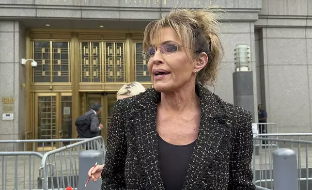 Former Alaska Gov. Sarah Palin leaves Manhattan federal court, Tuesday, April 22, 2025, in New York. A jury has concluded The New York Times did not libel Palin for an error in a 2017 editorial she says damaged her reputation. (AP Photo/Larry Neumeister)