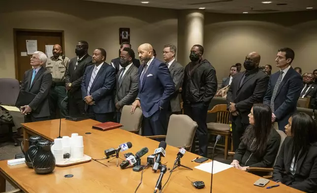 FILE - The former Memphis police officers accused of murder in the death of Tyre Nichols appear with their attorneys at an indictment hearing at the Shelby County Criminal Justice Center on Feb. 17, 2023, in Memphis, Tenn. (AP Photo/Brandon Dill, File)