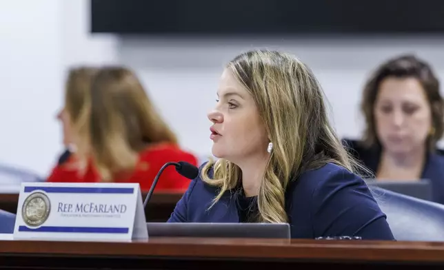 Florida Rep. Fiona McFarland, R-Sarasota, speaks during the Education &amp; Employment Committee, Thursday, April 17, 2025, in Tallahassee, Fla. (AP Photo/Colin Hackley)