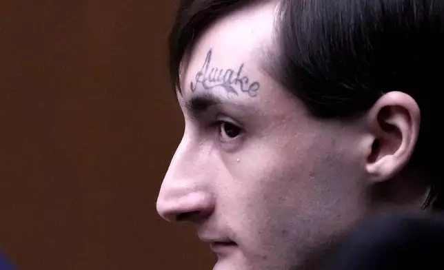 FILE - Robert E. Crimo III watches the jury selection process during the first day of his trial, accused of opening fire on a suburban Chicago Independence Day parade, killing seven people, at the Lake County Courthouse, Waukegan, Ill., Feb. 24, 2025. (AP Photo/Nam Y. Huh, Pool, File)