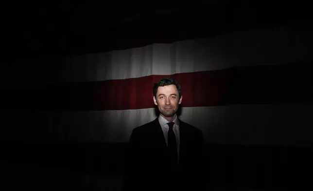 Sen. Jon Ossoff, D-Ga., poses for a portrait during an event at Dobbins Air Reserve Base, Saturday, April 26, 2025, in Marietta, Ga. (AP Photo/Brynn Anderson)