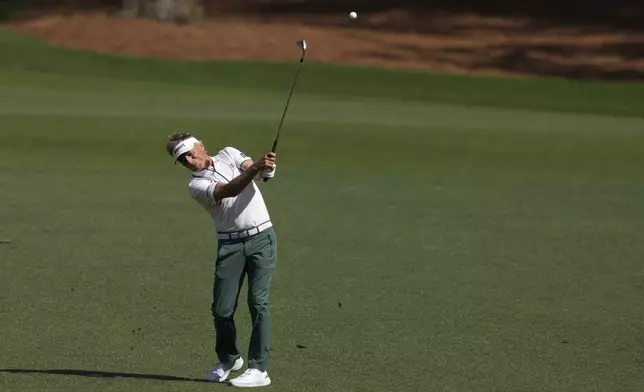 Bernhard Langer, of Germany, hits from the fairway on the 15th hole during the second round at the Masters golf tournament, Friday, April 11, 2025, in Augusta, Ga. (AP Photo/Matt Slocum)