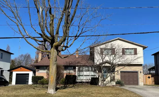 A view of the childhood home where Wayne Gretzky grew up and developed his hockey skills, in Brantford, Ontario, Canada, Monday, March 17, 2025. (AP Photo/John Wawrow)