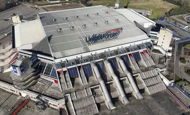A view of the Assago Forum which will be the Milano Ice Skating Arena where figure skating and short track speed skating disciplines will take place at the Milan Cortina 2026 Winter Olympics, in Assago, near Milan, Italy, Saturday, Jan. 18, 2025. (AP Photo/Luca Bruno)