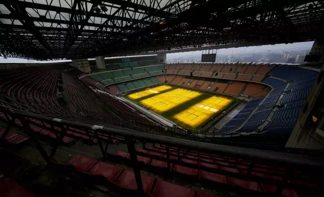 A view of the San Siro Stadium where the opening ceremony of the Milan Cortina 2026 Winter Olympics will take place, in Milan, Italy, Monday, Jan. 27, 2025. (AP Photo/Luca Bruno)