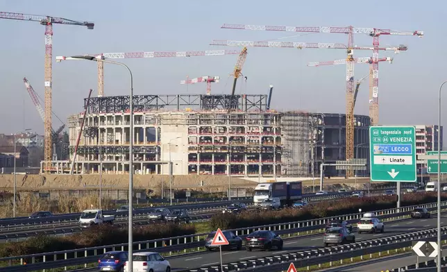 The Milano Santagiulia Ice Hockey Arena for the Milan Cortina 2026 Winter Olympics is under construction, in Assago, near Milan, Italy, Wednesday, Jan. 15, 2025. (AP Photo/Luca Bruno)