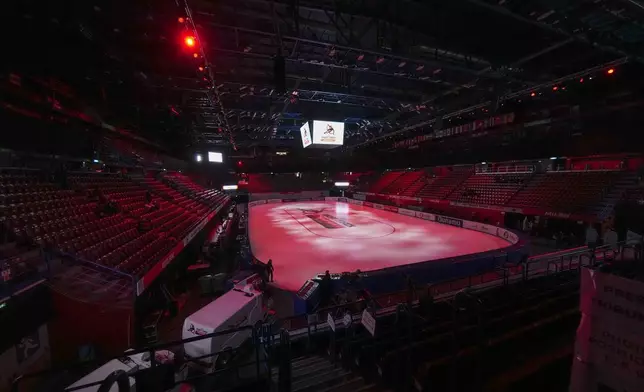 A general view of the Assago Forum, in Assago near Milan, which will be the Milano Ice Skating Arena where figure skating and short track speed skating disciplines of the Milan Cortina 2026 Winter Olympics will take place, Saturday, Feb. 15, 2025. (AP Photo/Luca Bruno)