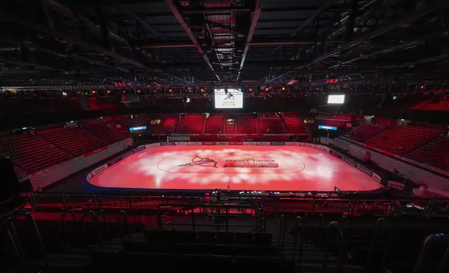 A general view of the Assago Forum, in Assago near Milan, which will be the Milano Ice Skating Arena where figure skating and short track speed skating disciplines of the Milan Cortina 2026 Winter Olympics will take place, Saturday, Feb. 15, 2025. (AP Photo/Luca Bruno)