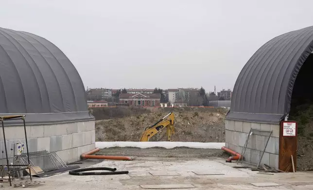 A view of the construction site of the PalaItalia at the Santagiulia district, in Milan, Italy, Wednesday, March 1, 2023. (AP Photo/Luca Bruno)