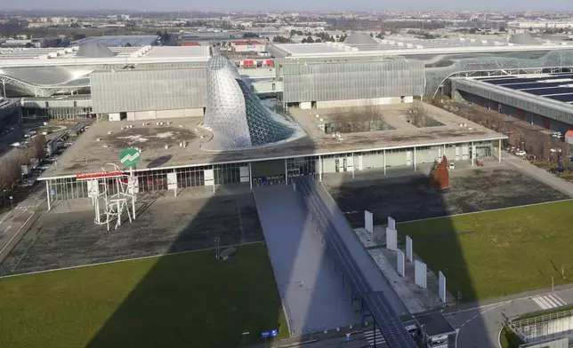 A view of the Rho Fair, venue for the ice hockey and speed skating disciplines the Milan Cortina 2026 Winter Olympics, near Milan, Italy, Wednesday, Jan. 29, 2025. (AP Photo/Luca Bruno)