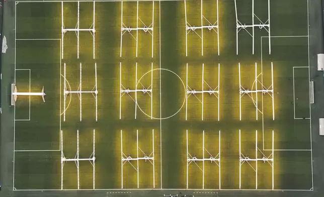 A view of the San Siro Stadium where the opening ceremony of the Milan Cortina 2026 Winter Olympics will take place, in Milan, Italy, Monday, Feb. 24, 2025. (AP Photo/Luca Bruno)