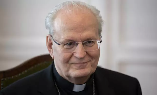FILE - Hungarian Cardinal Peter Erdo is interviewed by The Associated Press, in Budapest, on Thursday, April 20, 2023. (AP Photo/Denes Erdos, file)