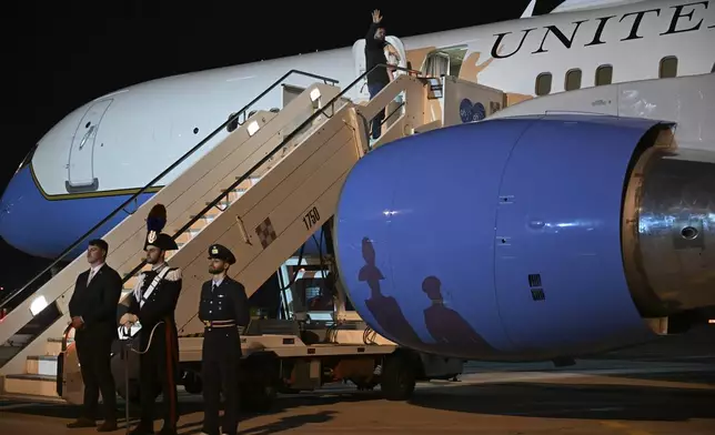 U.S. Vice President JD Vance departs Giovan Battista Pastine International Airport in Ciampino, Italy en route to New Delhi, India, Saturday, April 20, 2025. (Kenny Holston/The New York Times via AP, Pool)