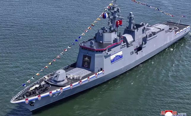 This photo provided by the North Korean government shows a new naval destroyer unveiled at a western port in Nampo, North Korea, Friday, April 25, 2025. Independent journalists were not given access to cover the event depicted in this image distributed by the North Korean government. The content of this image is as provided and cannot be independently verified. Korean language watermark on image as provided by source reads: "KCNA" which is the abbreviation for Korean Central News Agency. (Korean Central News Agency/Korea News Service via AP)