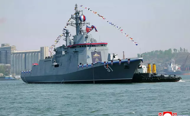 This photo provided by the North Korean government shows a new naval destroyer unveiled at a western port in Nampo, North Korea, Friday, April 25, 2025. Independent journalists were not given access to cover the event depicted in this image distributed by the North Korean government. The content of this image is as provided and cannot be independently verified. Korean language watermark on image as provided by source reads: "KCNA" which is the abbreviation for Korean Central News Agency. (Korean Central News Agency/Korea News Service via AP)