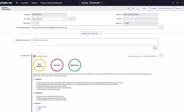 Riverbed IQ Assist™ revolutionizes AIOps, with Generative AI that delivers instant, context-rich insights—with no long chatbot threads or tedious prompts required. IQ Assist surfaces root cause graphically and suggests remediations, empowering IT teams with real answers, right when they need them. IQ Assist integrates with ITSM platforms like ServiceNow, and supports an expanding library of GenAI use cases—or customers can build their own.