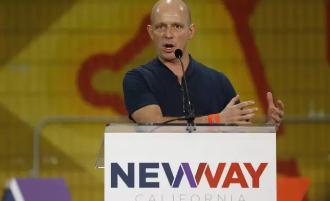 Steve Hilton speaks at the New Way California Summit at the Hollenbeck Youth Center in Los Angeles, Wednesday, March 21, 2018. (AP Photo/Damian Dovarganes, File)