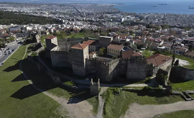 A drone photo shows Yedi Kule prison, which is now a museum, in Thessaloniki, Greece, Friday, April 11, 2025. (AP Photo/Thanassis Stavrakis)