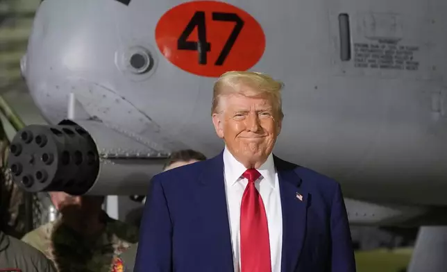 President Donald Trump arrives to speak to members of the Michigan National Guard at Selfridge Air National Guard Base, Tuesday, April 29, 2025, in Harrison Township, Mich. (AP Photo/Alex Brandon)