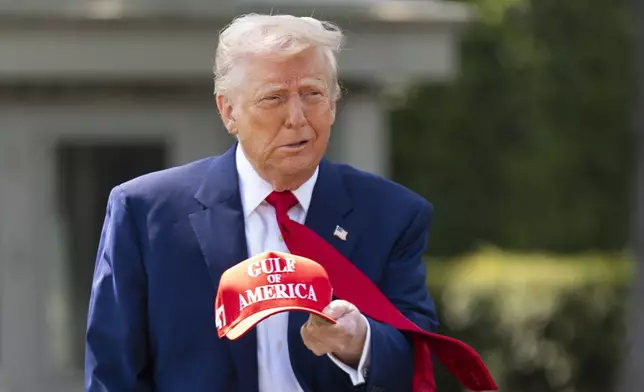 President Donald Trump walks to speak to reporters as he leaves the White House en route to attend a rally in Macomb County, Mich., to mark the 100th day of his second term in office, Tuesday, April 29, 2025, in Washington. (AP Photo/Manuel Balce Ceneta)