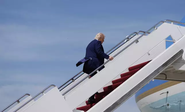 President Donald Trump boarding Air Force One, Tuesday, April 29, 2025, at Joint Base Andrews, Md. (AP Photo/Alex Brandon)