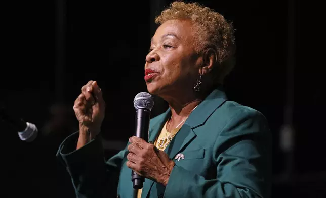 Mayoral candidate Barbara Lee speaks during her election night watch party in Oakland, Calif., on Tuesday, April 15, 2025. (Santiago Mejia/San Francisco Chronicle via AP)