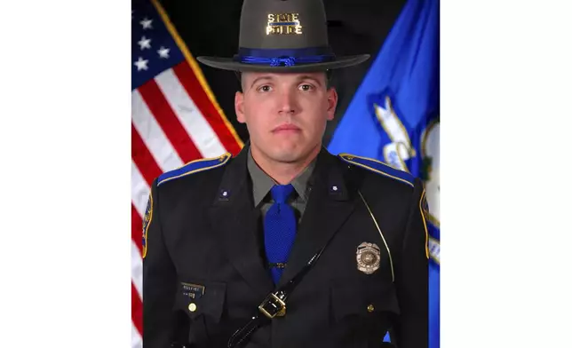 FILE - This undated photo provided by the Connecticut State Police, shows Trooper First Class Aaron Pelletier. (Connecticut State Police via AP)