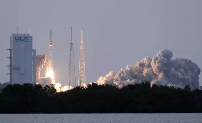 A United Launch Alliance Atlas V rocket with a payload of 27 of Amazon's Project Kuiper internet satellites lifts off from Launch Complex 41 at the Cape Canaveral Space Force Station, Monday, April 28, 2025, in Cape Canaveral, Fla. (AP Photo/John Raoux)