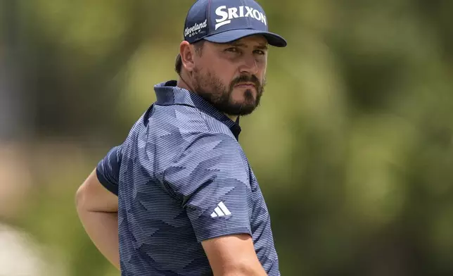 Andrew Novak stands on the 16th green during the second round of the RBC Heritage golf tournament, Friday, April 18, 2025, in Hilton Head Island, S.C. (AP Photo/Mike Stewart)