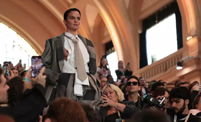 EDS NOTE: NUDITY - A model wears a creation from the Joao Pimenta collection during Sao Paulo Fashion Week, Thursday, April 10, 2025. (AP Photo/Ettore Chiereguini)