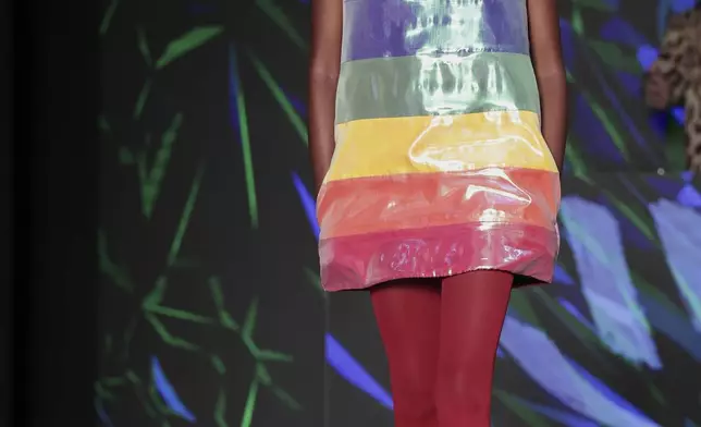 A model wears a creation from the Walerio Araujo collection during Sao Paulo Fashion Week, Thursday, April 10, 2025. (AP Photo/Ettore Chiereguini)
