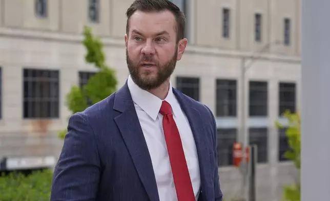 Cade Cothren, the former chief of staff to former Tennessee House Speaker Glen Casada, arrives at the federal courthouse Tuesday, April 22, 2025, in Nashville, Tenn. (AP Photo/George Walker IV)