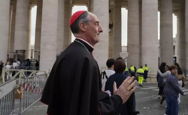 Cardinal François-Xavier Bustillo arrives for a college of cardinals' meeting, at the Vatican, Friday, April 25, 2025. (AP Photo/Gregorio Borgia)