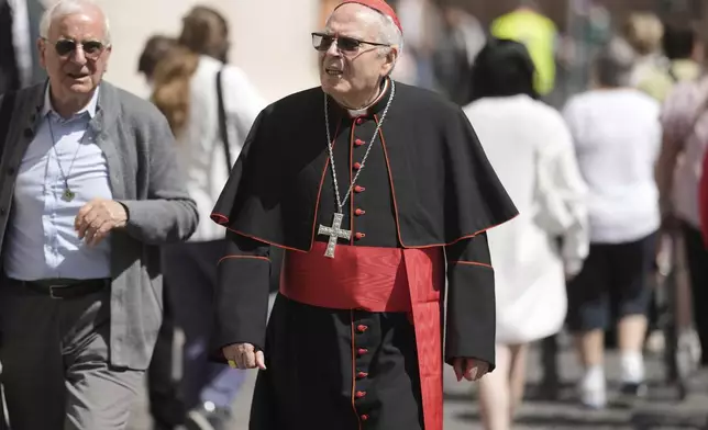 Cardinal Aquilino Bocos, in St. Peter's Square at the Vatican, Thursday April 24, 2025. (AP Photo/Markus Schreiber)