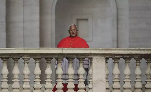 Cardinal Soane Patita Parvini Mafi, Bishop of Tonga, arrives for funeral of Pope Francis in St. Peter's Square at the Vatican, Saturday, April 26, 2025. (AP Photo/Alessandra Tarantino)
