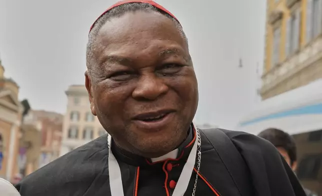 Cardinal John Olorunfemi Onaiyekan arrives for a college of cardinals' meeting, at the Vatican, Monday, April 28, 2025. (AP Photo/Gregorio Borgia)