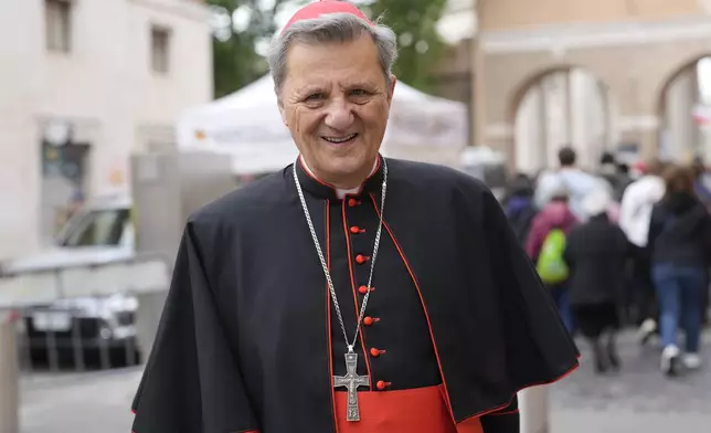 Cardinal Mario Grech arrives for a college of cardinals' meeting at the Vatican, Thursday, April 24, 2025. (AP Photo/Markus Schrieber)