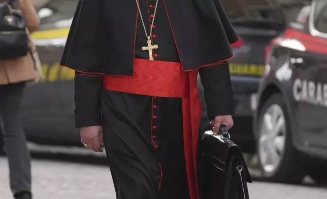 Cardinal Pierbattista Pizzaballa arrives for a college of cardinals' meeting at the Vatican, Thursday, April 24, 2025. (AP Photo/Andrew Medichini)