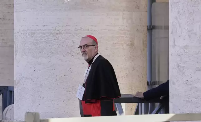 Cardinal Pierbattista Pizzaballa arrives for a college of cardinals' meeting, at the Vatican, Wednesday, April 30, 2025. (AP Photo/Gregorio Borgia)