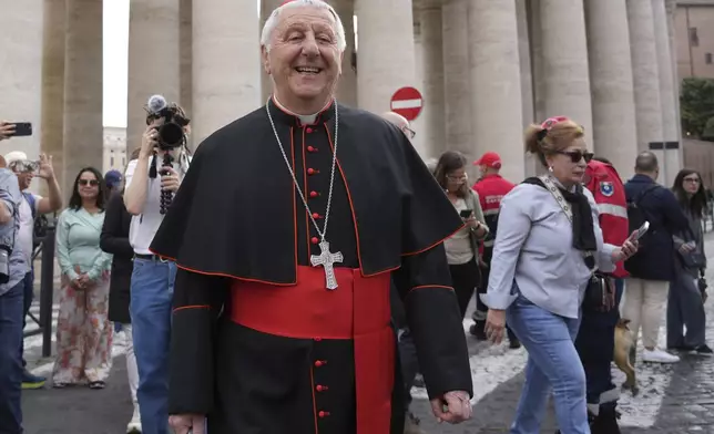 Cardinal Giuseppe Versaldi arrives for a college of cardinals' meeting at the Vatican, Thursday, April 24, 2025. (AP Photo/Andrew Medichini)