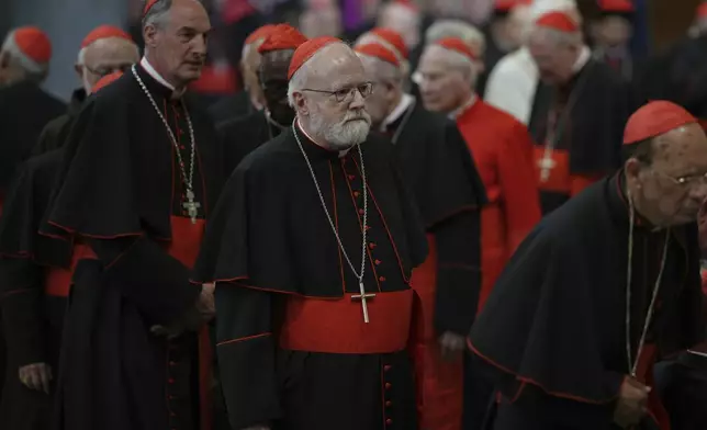 Cardinal Sean O' Malley arrives at St. Mary Major Basilica for a Vesper service, in Rome, Sunday, April 27, 2025. (AP Photo/Andrew Medichini)