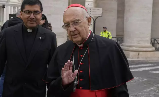Cardinal Pedro Barreto arrives for the college of cardinals' meeting, at the Vatican, Friday, April 25, 2025. (AP Photo/Gregorio Borgia)