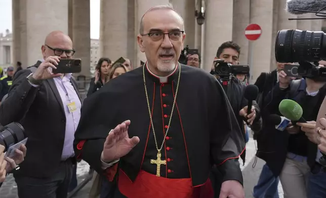 Cardinal Pierbattista Pizzaballa arrives for a college of cardinals' meeting at the Vatican, Thursday, April 24, 2025. (AP Photo/Andrew Medichini)