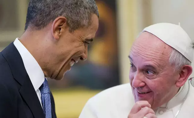 FILE - US President Barack Obama, left, meets with Pope Francis at the Vatican, Thursday, March 27, 2014. (AP Photo/Pablo Martinez Monsivais, File)
