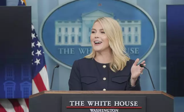 White House press secretary Karoline Leavitt speaks during a press briefing at the White House in Washington, Tuesday, April 22, 2025. (AP Photo/Mark Schiefelbein)