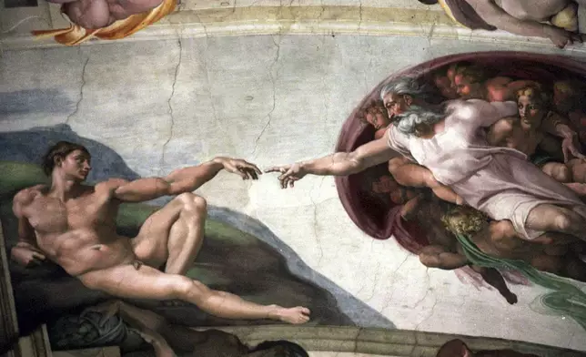 FILE - This Dec. 10, 1999 file photo shows Michelangelo's fresco "La Creazione" ("The Creation") on the ceiling of the Vatican's Sistine Chapel. (AP Photo/Plinio Lepri)