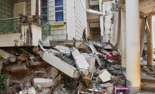Damaged buildings are seen in the aftermath of last week's earthquake in Naypyitaw, Myanmar, Friday, April 4, 2025. (AP Photo)